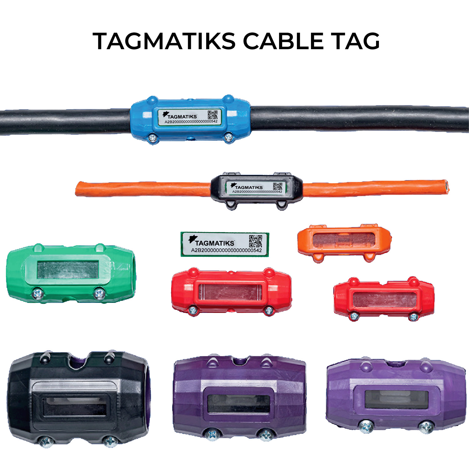  TagMatiks RFID Cable Tags used for tracking and managing cables in the audiovisual and rental industry