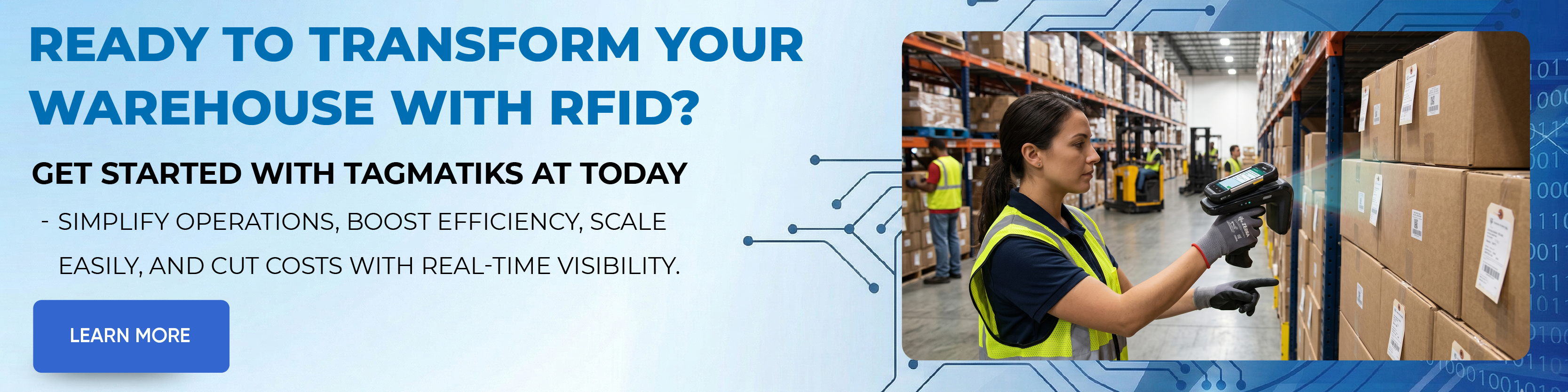 CTA banner of RFID in warehouse.