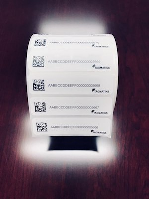 An roll of pre-printed, pre-encoded RFID labels.